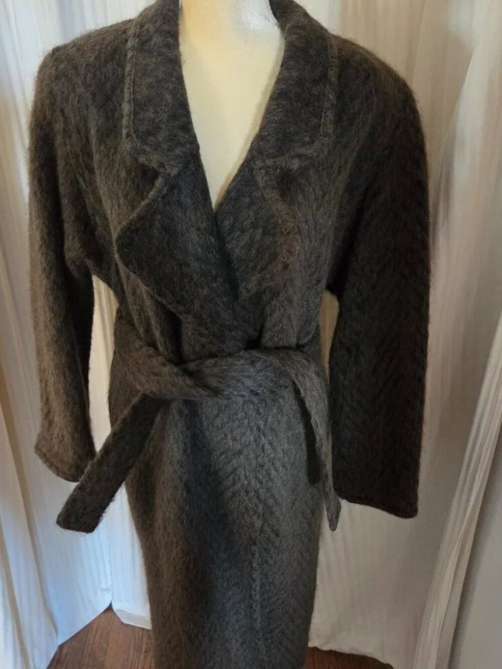 John Anthony Dark Khaki Wool Fall Coat with belt size 6